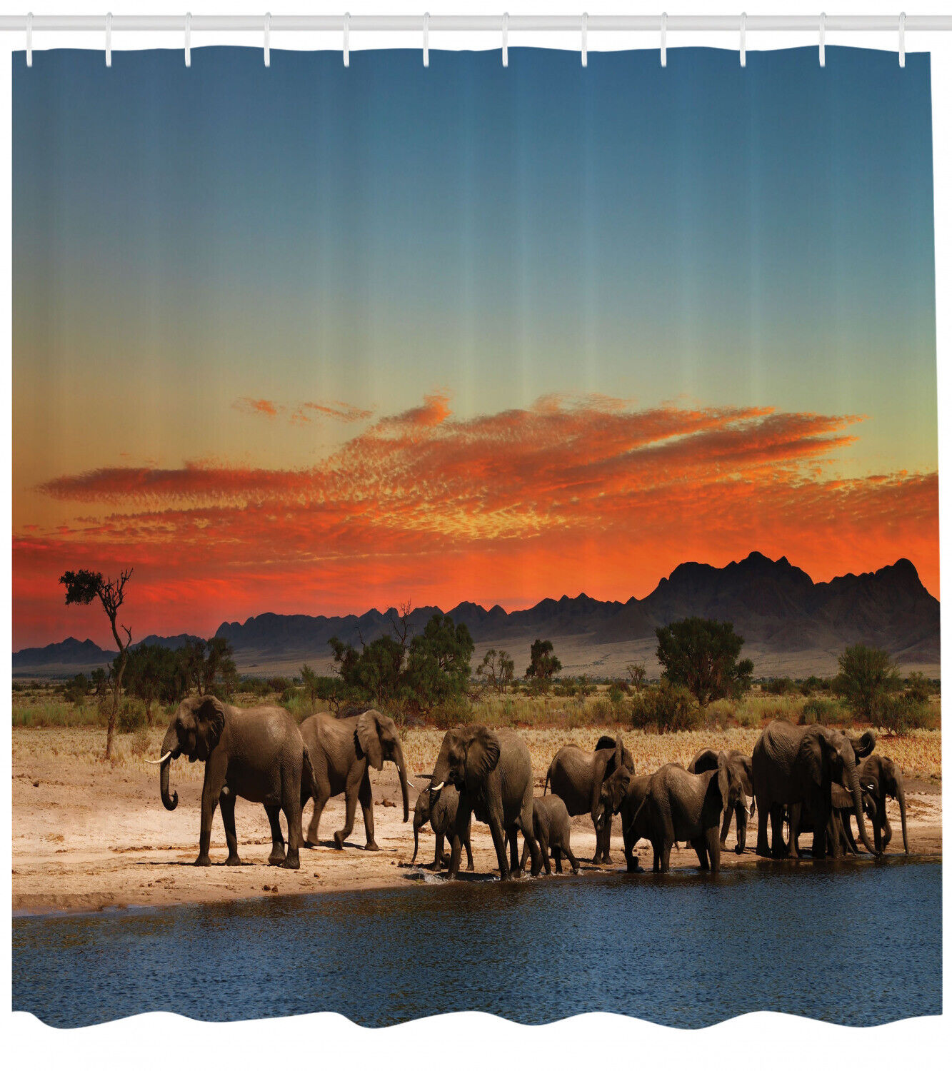 Beautiful Shower Curtain With Elephant Pattern Fabric Decors