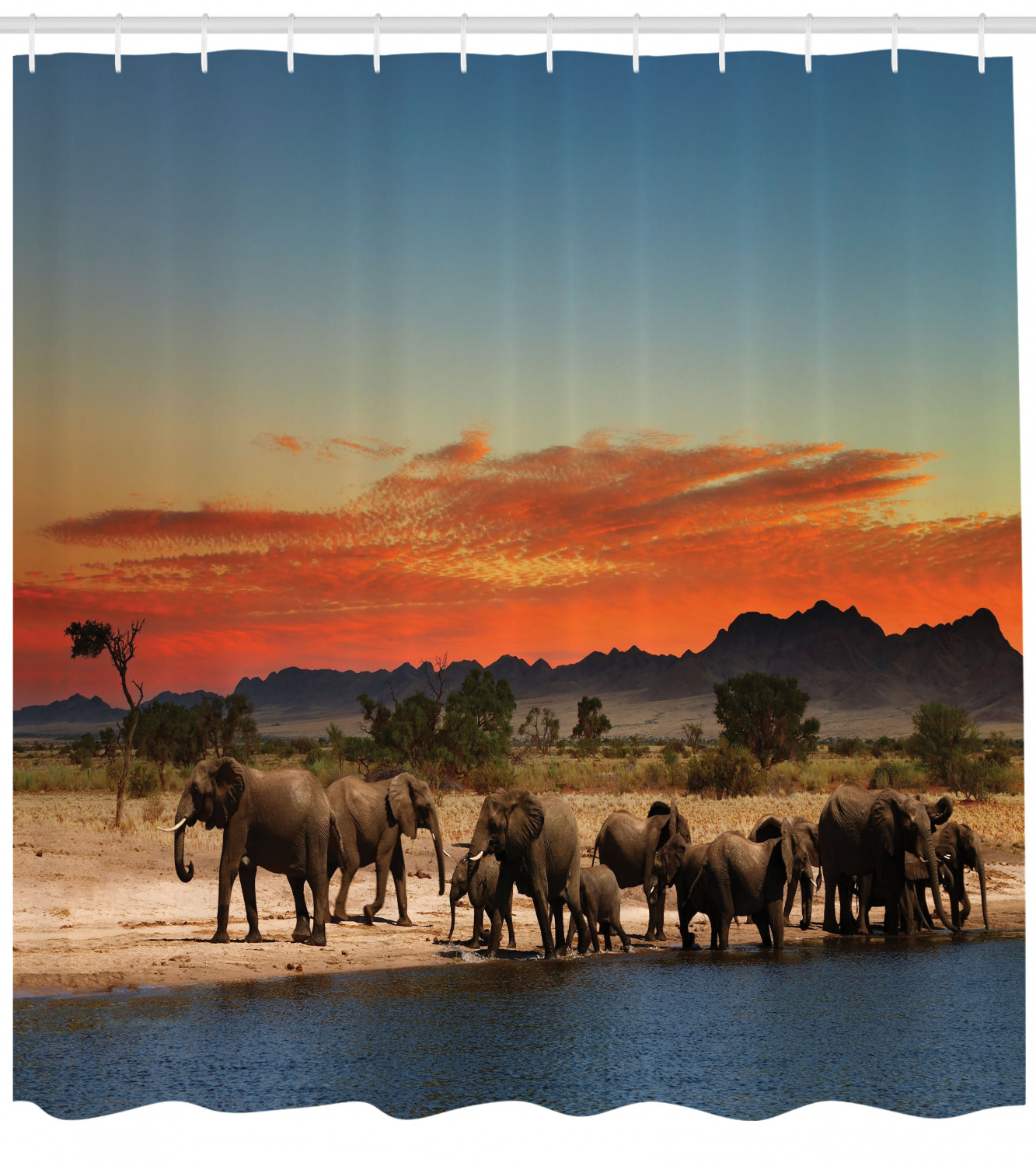 Beautiful Shower Curtain With Elephant Pattern Fabric Decors