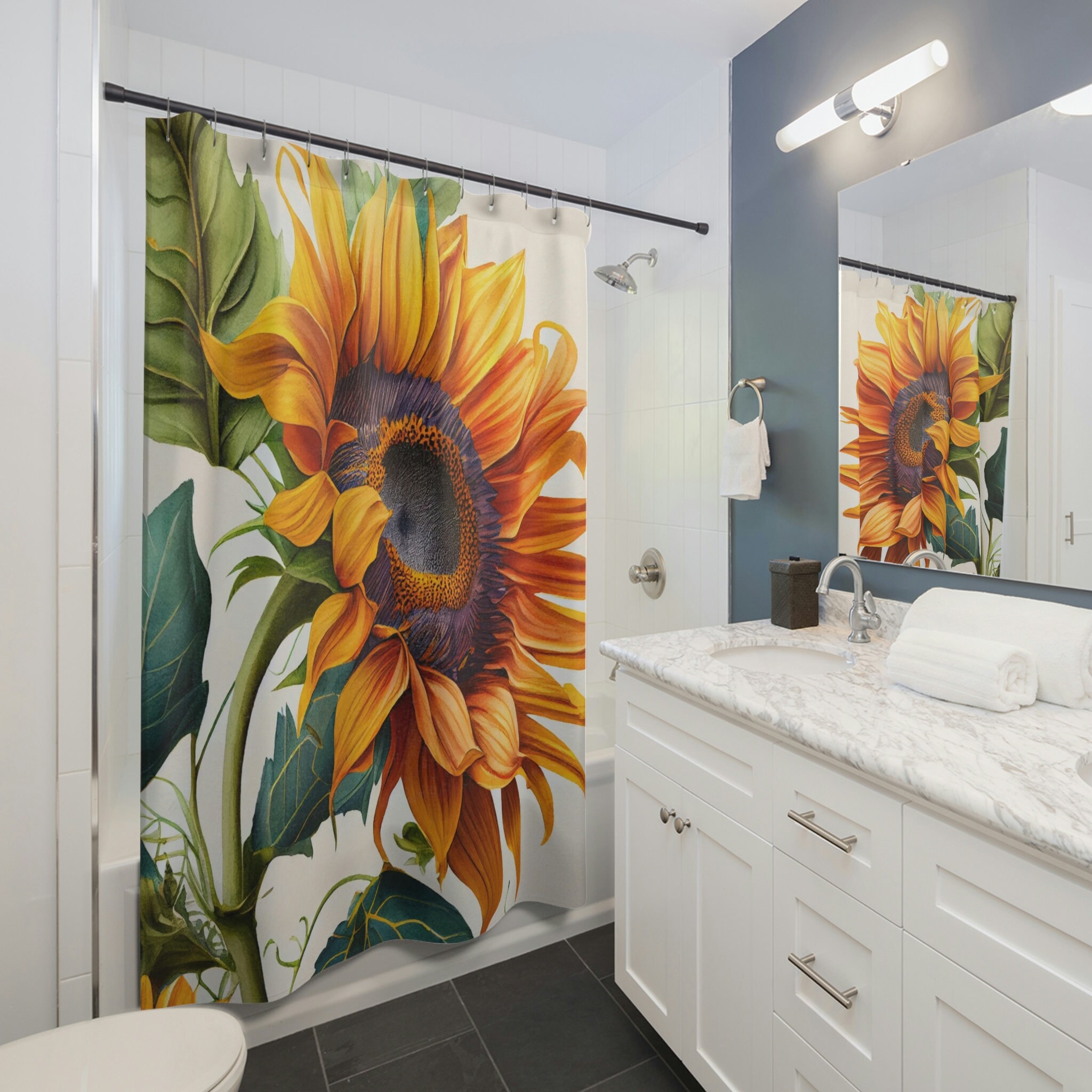 Beautiful Sunflower Botanical Shower Curtain For A Nature-Loving Bathroom