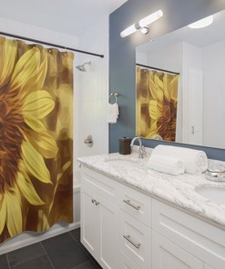 Beautiful Sunflower Floral Shower Curtain with Lines to Add A Chic Touch to Your Bathroom