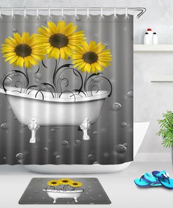 Beautiful Sunflowers Bathtub Print Shower Curtain For Bathroom Decor