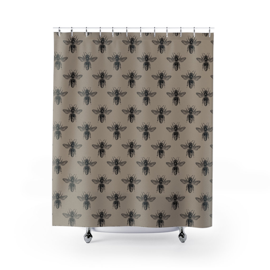 Beautiful Tan Bee Farmhouse Shower Curtain For Bathroom Decor