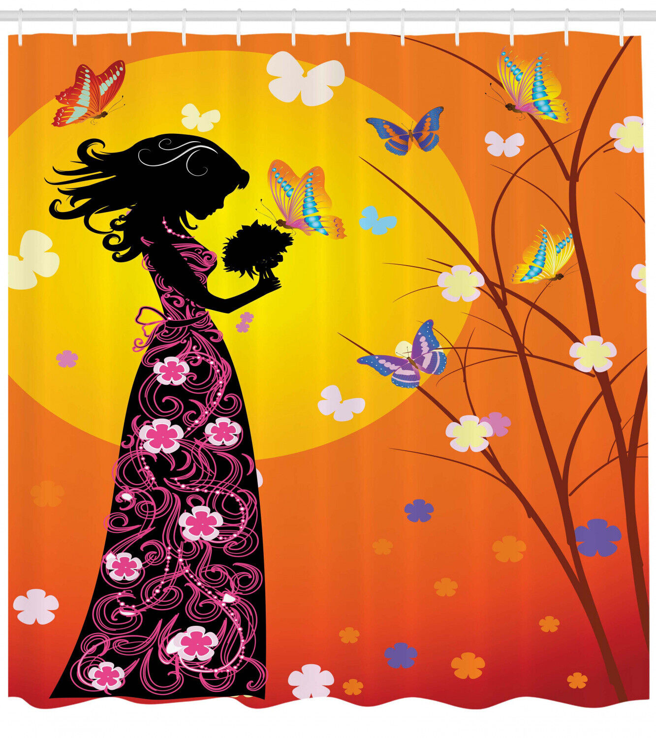Beautiful Teen Girl Shower Curtain with Floral Dress Artful Print for Bathroom