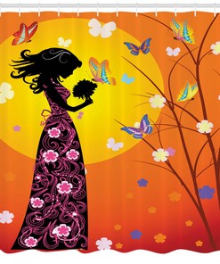Beautiful Teen Girl Shower Curtain with Floral Dress Artful Print for Bathroom