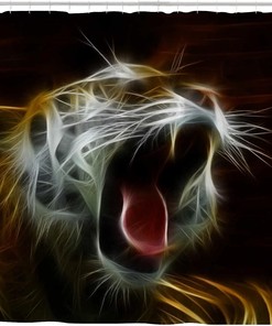 Beautiful Tiger Open Mouth Shower Curtain With Relevant Art For Modern Bathroom Decoration