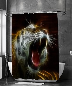 Beautiful Tiger Open Mouth Shower Curtain With Relevant Art For Modern Bathroom Decoration