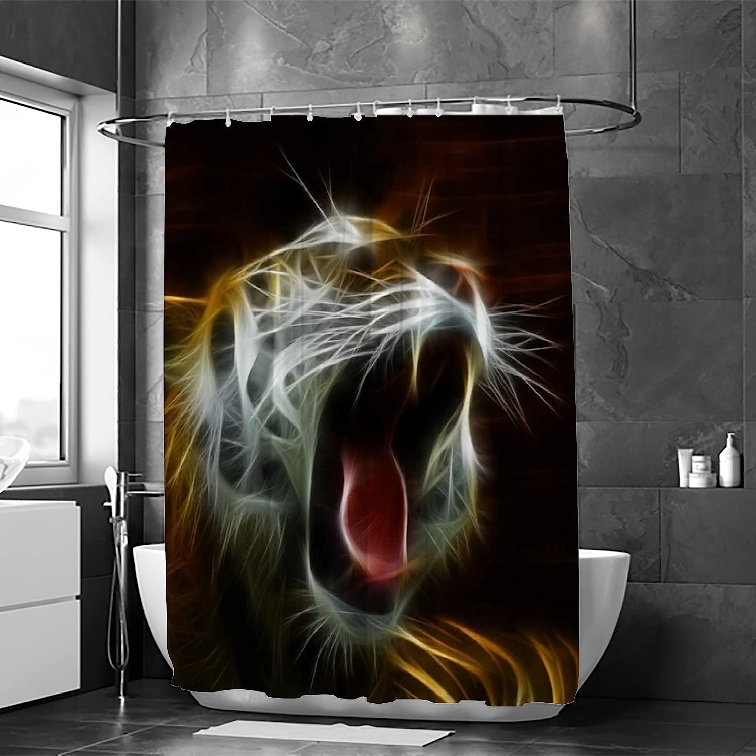 Beautiful Tiger Open Mouth Shower Curtain With Relevant Art For Modern Bathroom Decoration