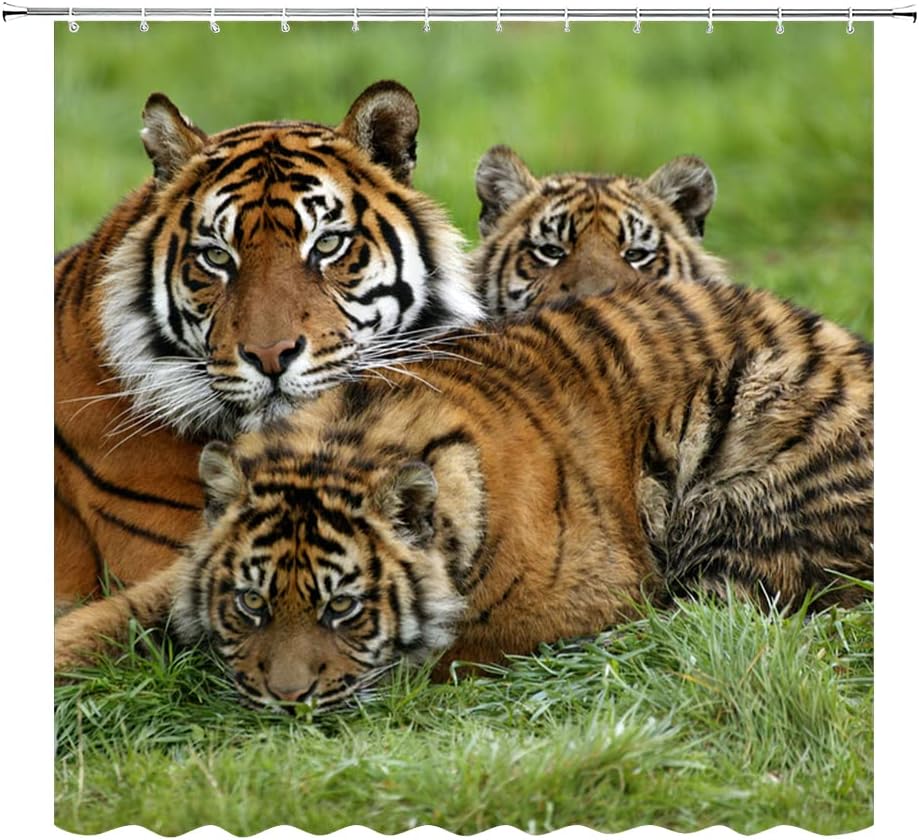 Beautiful Tiger Theme Safari Animal Shower Curtain for Wildlife Enthusiasts