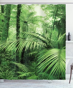 Beautiful Tropical Forest Palm Trees Jungle Shower Curtain for Exotic Bathroom Decor 