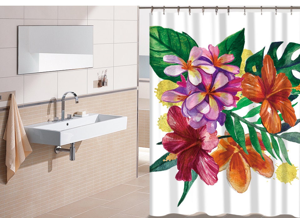 Beautiful Tropical Shower Curtain with Flowers Style and Unique Home Decor