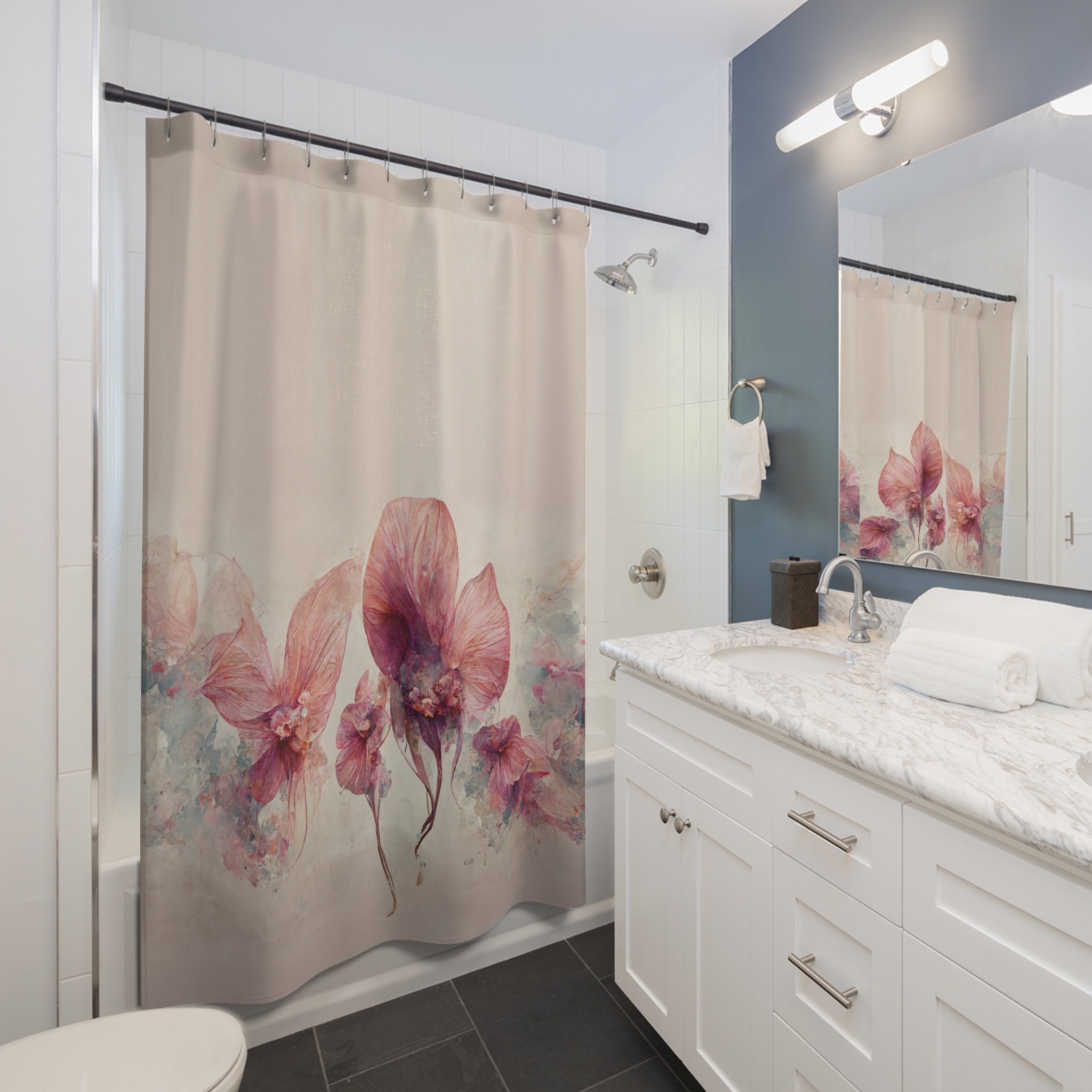 Beautiful Vintage Floral Art Shower Curtain With Deer Print - Image 2