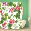 Beautiful Watercolor Botanical Shower Curtain with Geranium Flower Pattern - Waterproof Fabric Bathroom Curtains 
