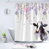 Beautiful Watercolor Cow and Purple Lavender White Daisy Shower Curtain for Your Chic Bathroom