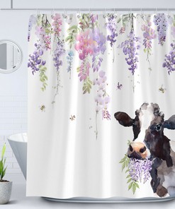 Beautiful Watercolor Cow and Purple Lavender White Daisy Shower Curtain for Your Chic Bathroom