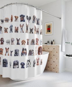 Beautiful Watercolor Style Custom Print Dog Breeds Shower Curtain With Unique Design And Home Decor