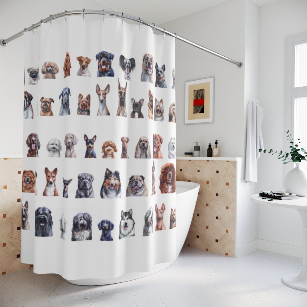 Beautiful Watercolor Style Custom Print Dog Breeds Shower Curtain With Unique Design And Home Decor