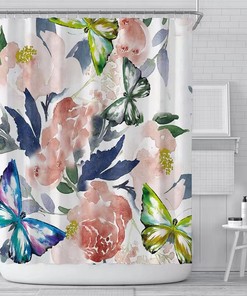 Beautiful White Large Floral Printed Mildew-Proof Shower Curtain