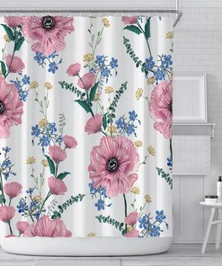 Beautiful White Large Pink Floral Printed Mildew-Proof Shower Curtain