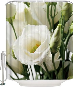 Beautiful White Rose Shower Curtain - Elegant Bathroom Decor