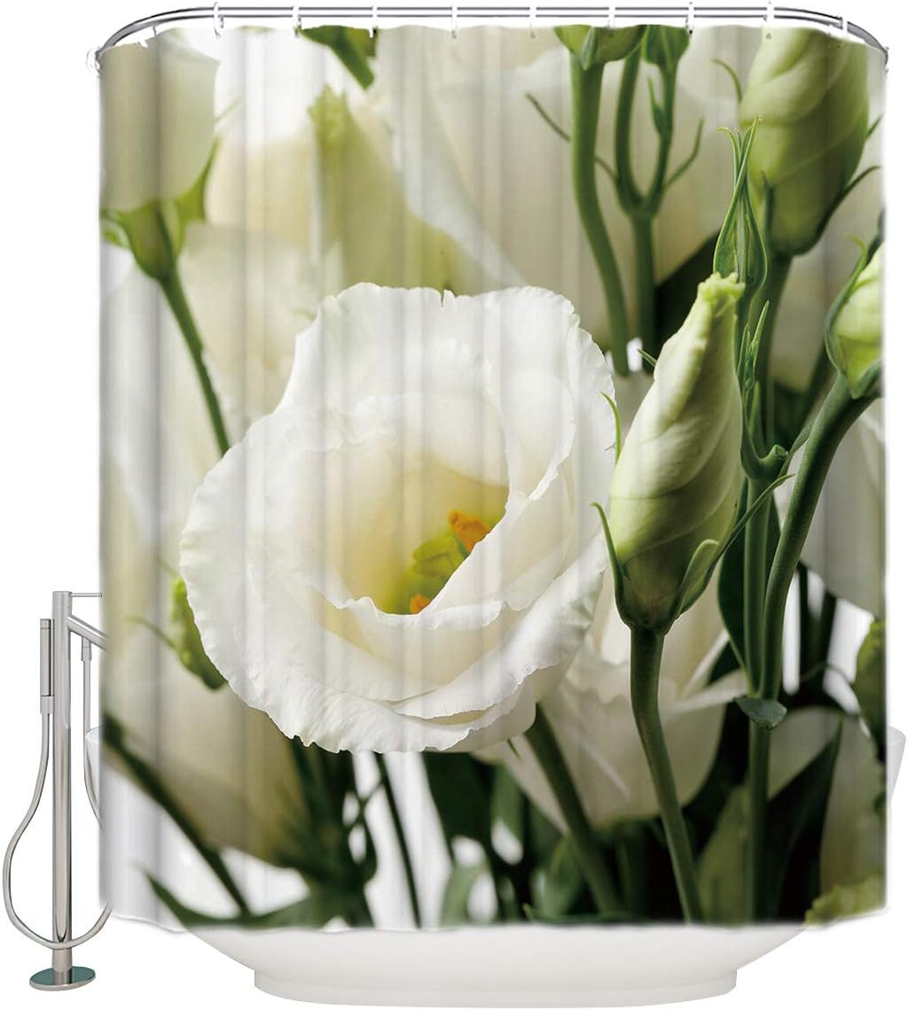 Beautiful White Rose Shower Curtain - Elegant Bathroom Decor