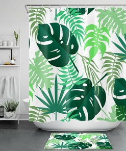 Beautiful White Tropical Jungle Plant Banana Leaf Shower Curtain, Waterproof and Stylish Bathroom Accessory