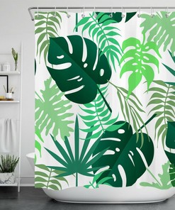 Beautiful White Tropical Jungle Plant Banana Leaf Shower Curtain, Waterproof and Stylish Bathroom Accessory