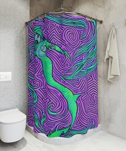 Beautifully Designed Purple Mermaid Art Shower Curtain - Abstract Art Design Print for Modern Bathroom Decor 