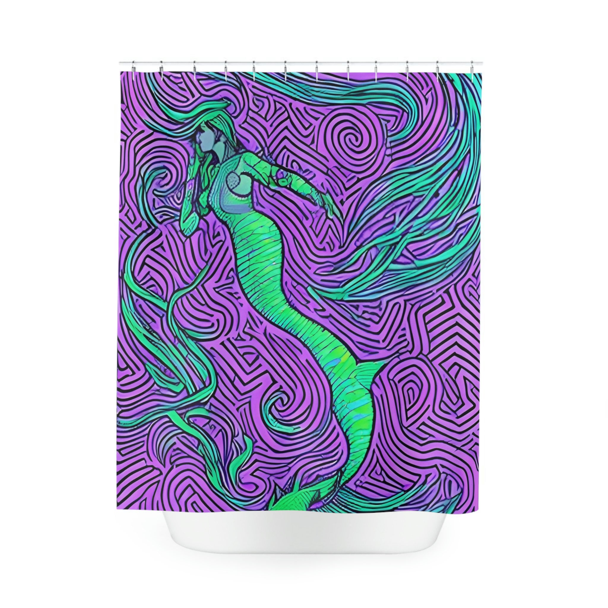 Beautifully Designed Purple Mermaid Art Shower Curtain - Abstract Art Design Print for Modern Bathroom Decor