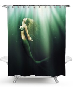 Beautifully Printed Mermaid Fabric Shower Curtain for Bathroom Decor