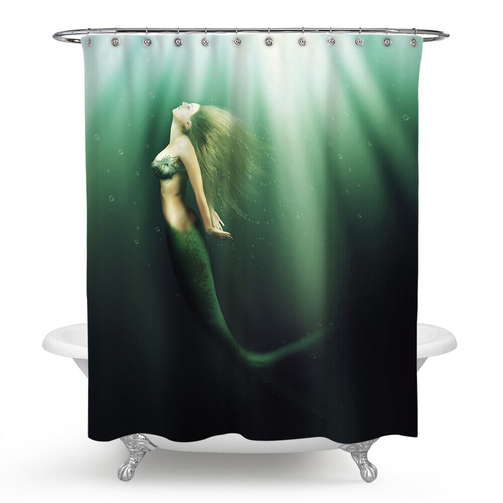 Beautifully Printed Mermaid Fabric Shower Curtain for Bathroom Decor