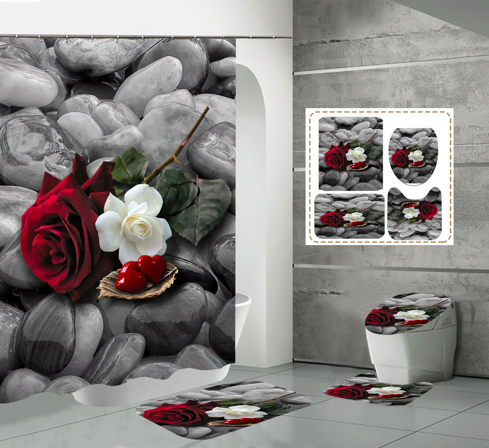 Beautify Your Bathroom with the Pebbles Print Rose Flowers Shower Curtain