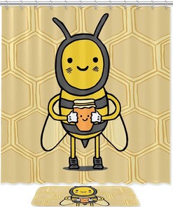 Bee Animal Shower Curtain Waterproof Fabric Design