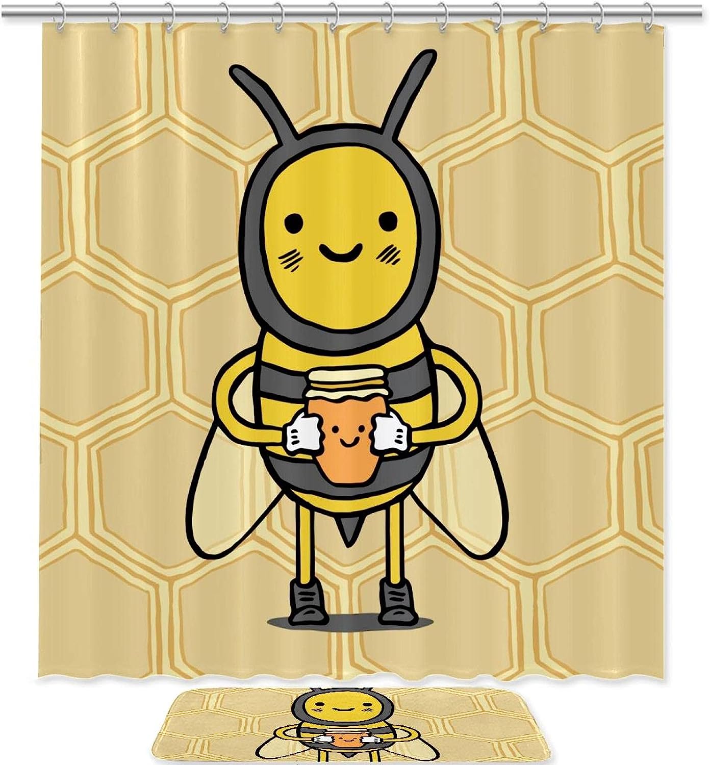 Bee Animal Shower Curtain Waterproof Fabric Design