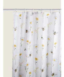 Bee & Daisy Print Shower Curtain Waterproof For Bathroom