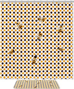 Bee Dot Pattern Bathroom Decor Shower Curtain Memory Foam Waterproof Fabric
