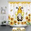 Bee Gnome Elf Sunflowers Watercolor Shower Curtain Set For Charming And Beautiful Bathroom Decor