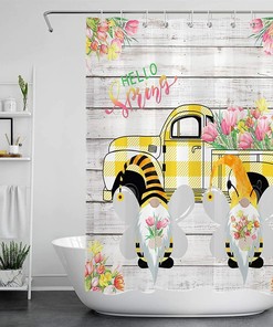 Bee Gnome Shower Curtain Rustic Farmhouse Truck Design