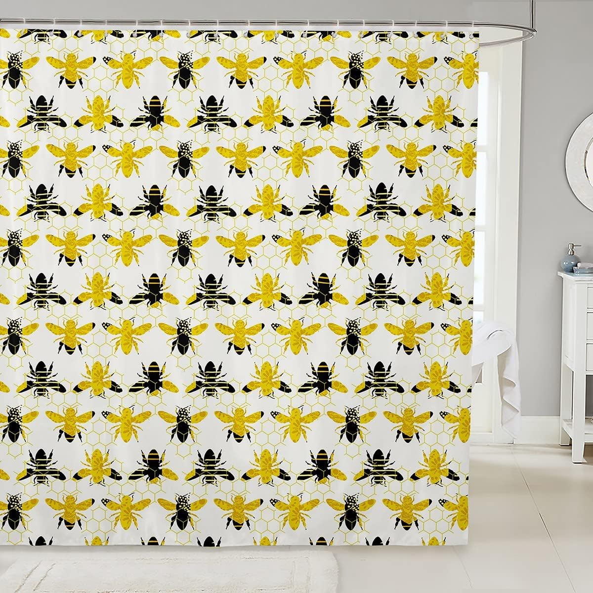 Bee Hexagon Honeycomb Shower Curtain Wildlife Modern Design