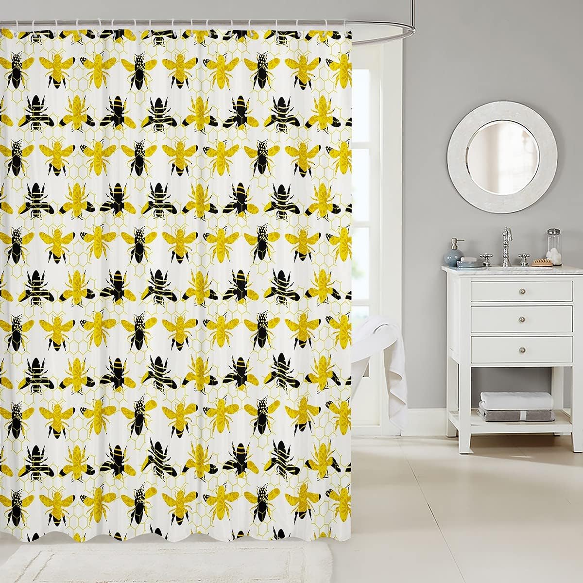 Bee Hexagon Honeycomb Shower Curtain Wildlife Modern Design - Image 2