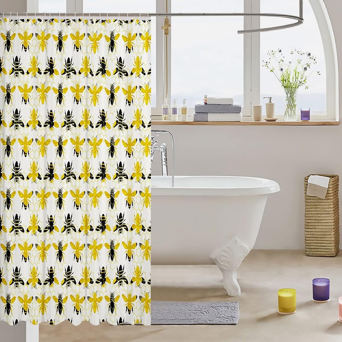 Bee Hexagon Honeycomb Shower Curtain Wildlife Modern Design - Image 3