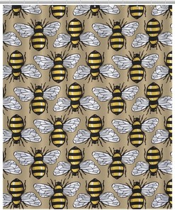 Bee Honey Pattern Shower Curtain Waterproof Fabric