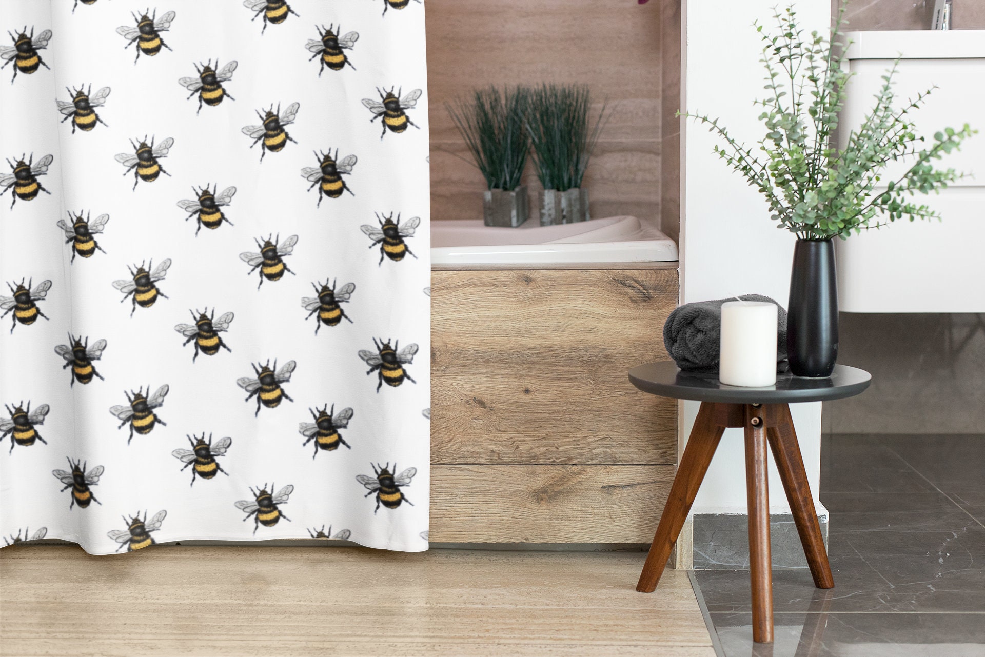 Bee Pattern Print Shower Curtain for Fun and Whimsical Bathroom Decor