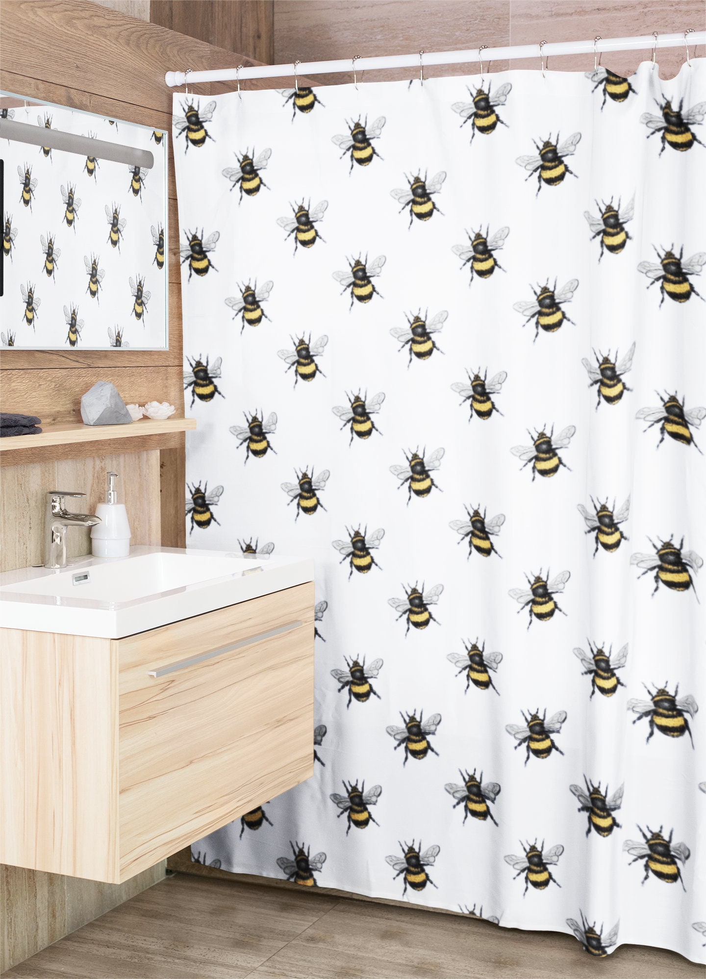 Bee Pattern Print Shower Curtain for Fun and Whimsical Bathroom Decor