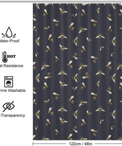 Bee Printed Shower Curtain - This watercolor bee printed shower curtain adds a touch of whimsy to your bathroom decor.