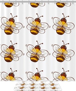 Bee Seamless Fabric Shower Curtain Liner For Eco-Friendly Bathroom Decor