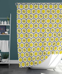 Bee Yellow Honeycomb Shower Curtain Fabric Bathroom Decor