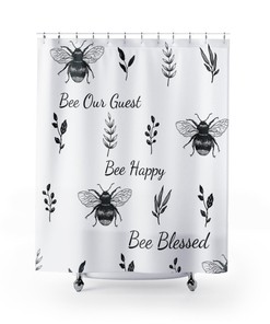 Bee'S Shower Curtain With Inspirational Quotes And Flower Design
