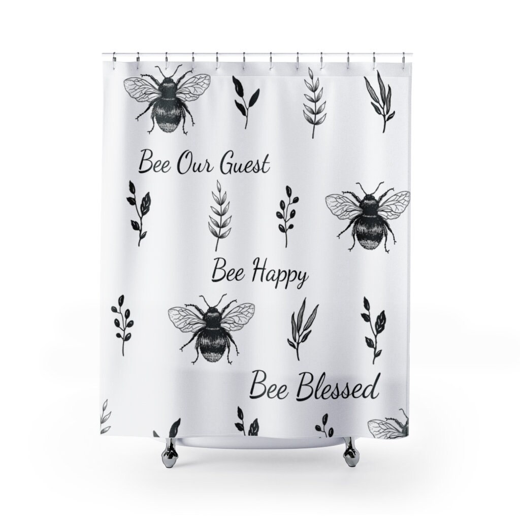 Bee'S Shower Curtain With Inspirational Quotes And Flower Design