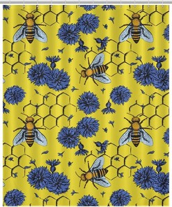 Bees And Flowers Shower Curtain Fashion Bath Curtain