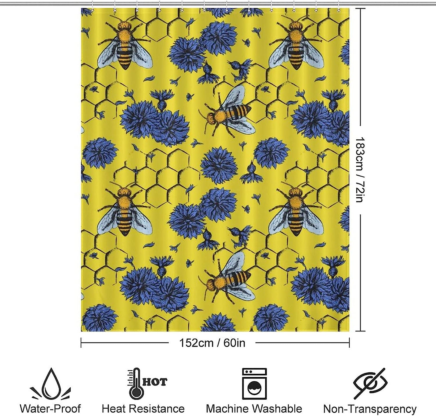 Bees And Flowers Shower Curtain Fashion Bath Curtain - Image 2